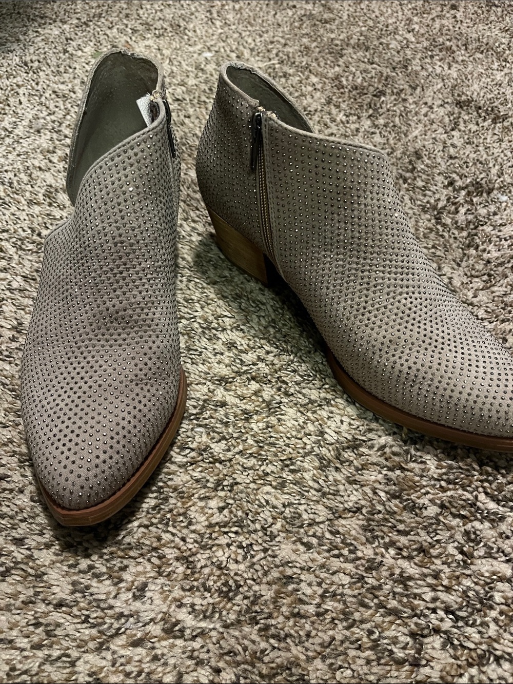 Very G Taupe Studded Suede Ankle Booties